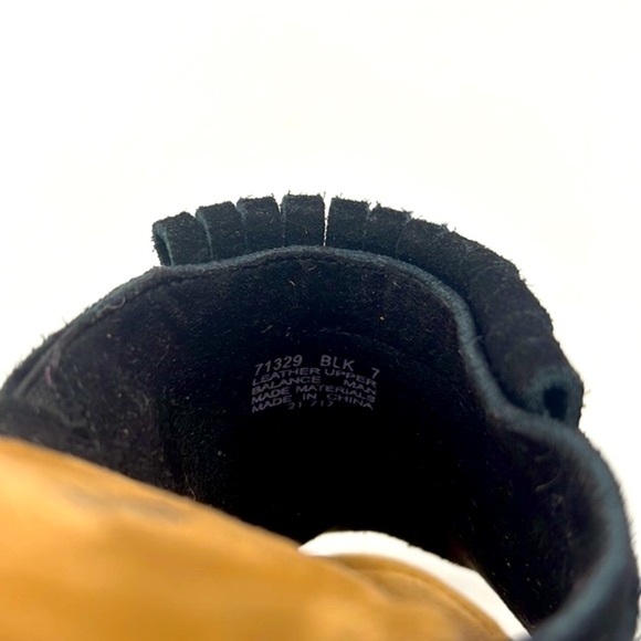 Minnetonka - Quinn Black Suede Fringe Gold Studded Peep Toe Wedge Size 7 - Picture 10 of 16